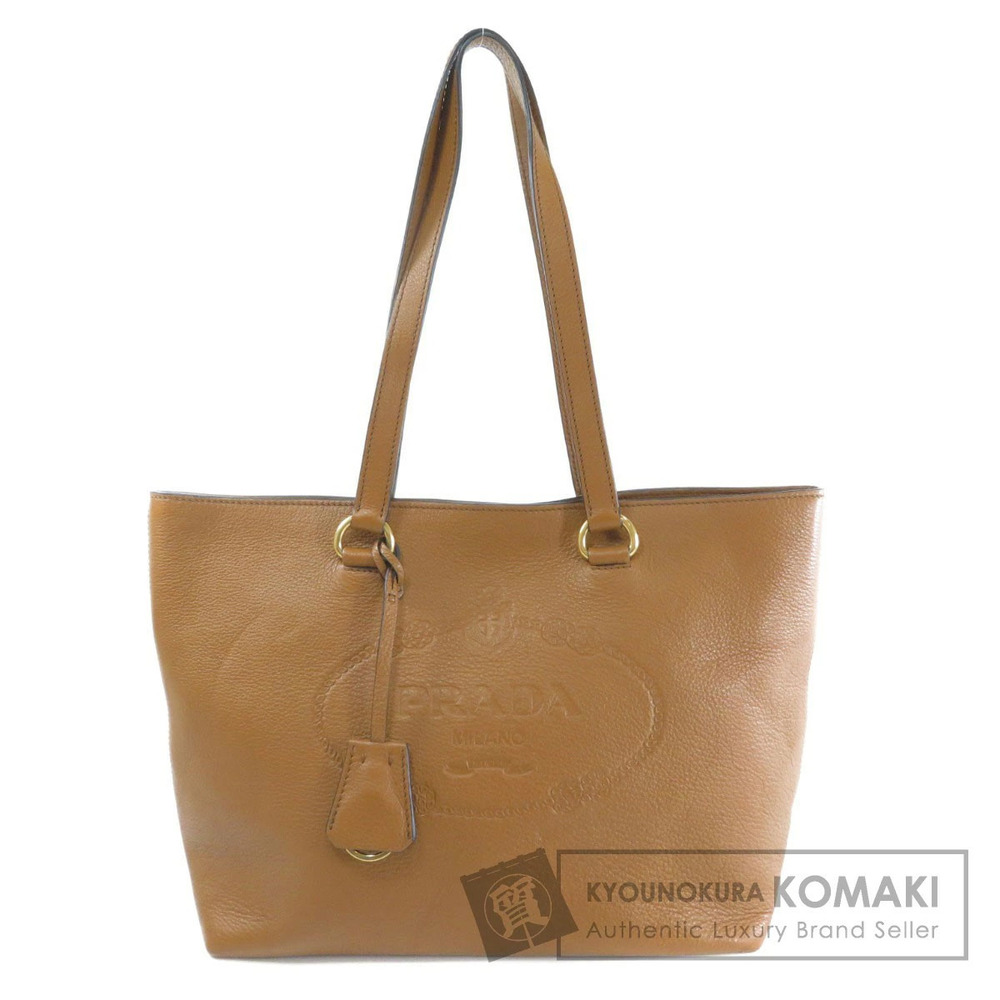 Prada Vitello Phenix Embossed Logo Tote caramel brown